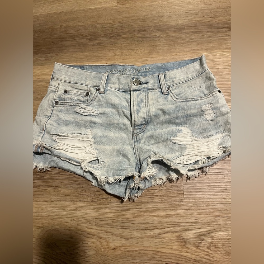 American Eagle Outfitters Blue Distressed Jean Shorts